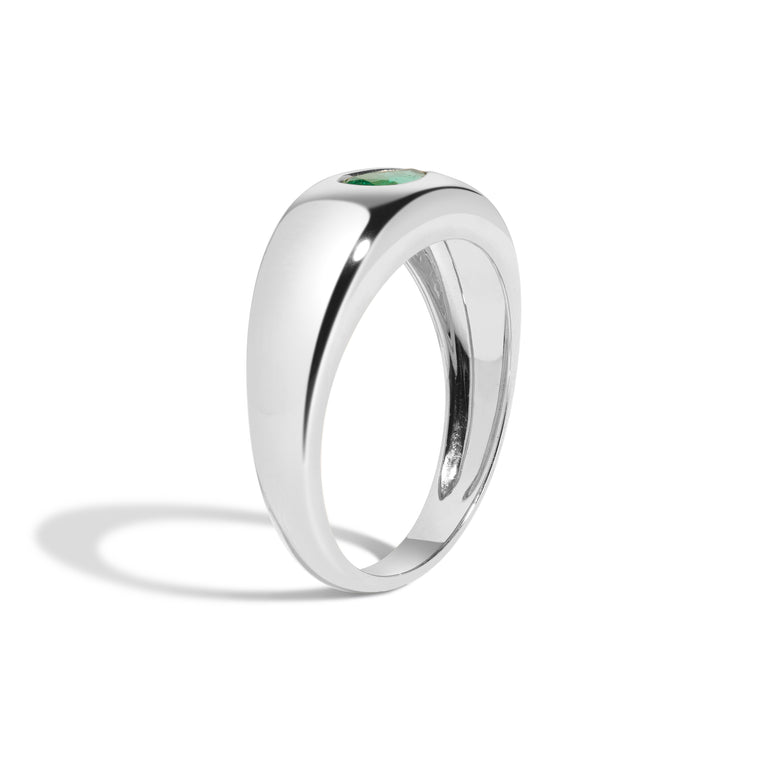 Shahla Karimi Bombe Ring With Pear Emerald 14K White Gold