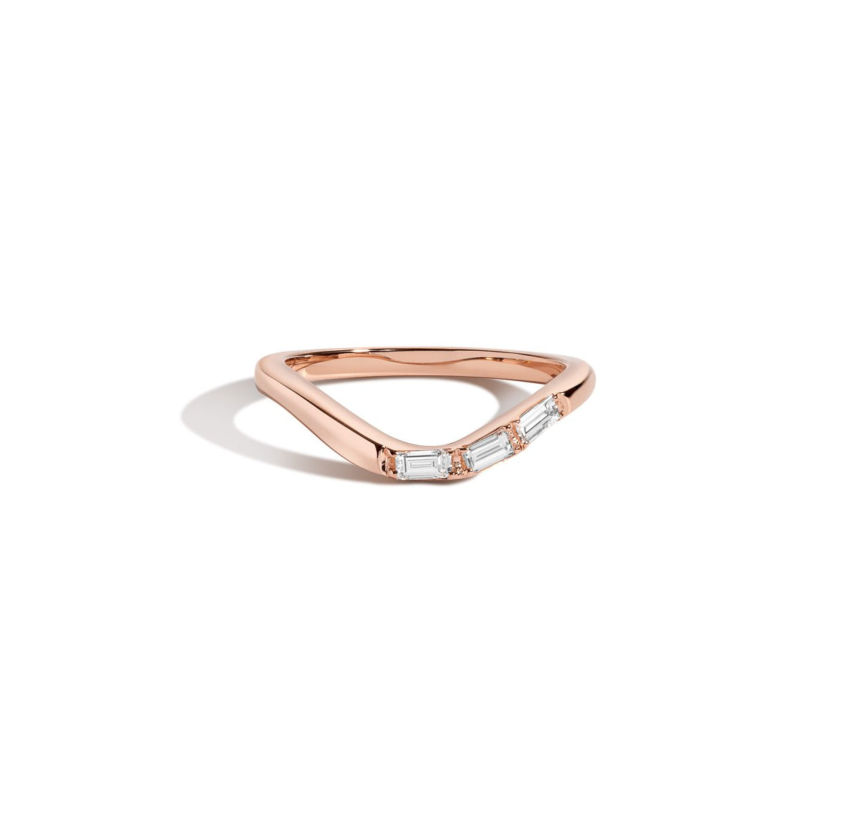 Shahla Karimi Jewelry Curved Asymmetrical Baguette Band in 14K Rose Gold and White Diamonds