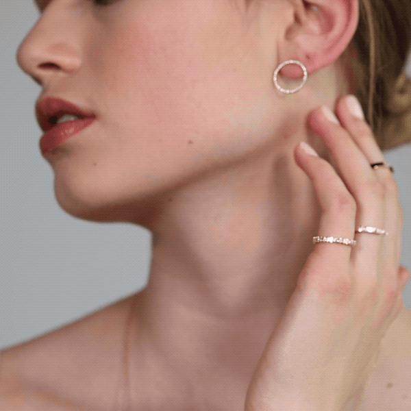 Shahla Karimi Jewelry Landmark Collection Central Park Hoop Studs 18mm 14K Yellow Gold on Model GIF