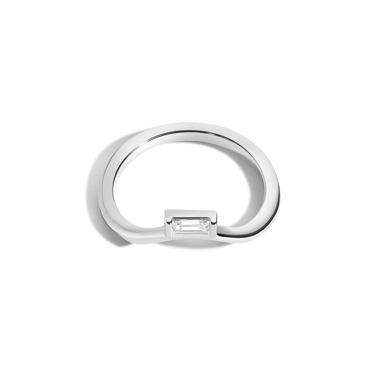Shahla Karimi Jewelry Diamond Foundry Deco Curved Band with Baguette 14/18K White Gold or Platinum with White Diamond