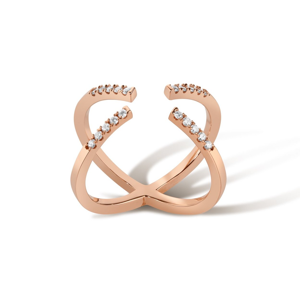 Shahla Karimi Jewelry Central Park X-Ring No. 3 in 14K Rose Gold With White Diamonds