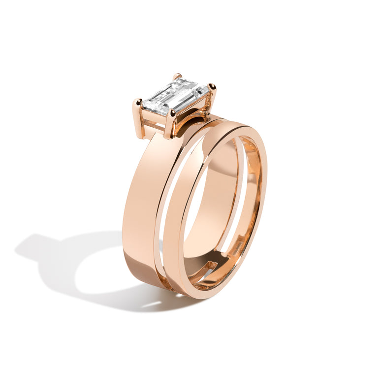 Shahla Karimi Jewelry East-West Baguette Offset Double Ring 14K Rose Gold Side