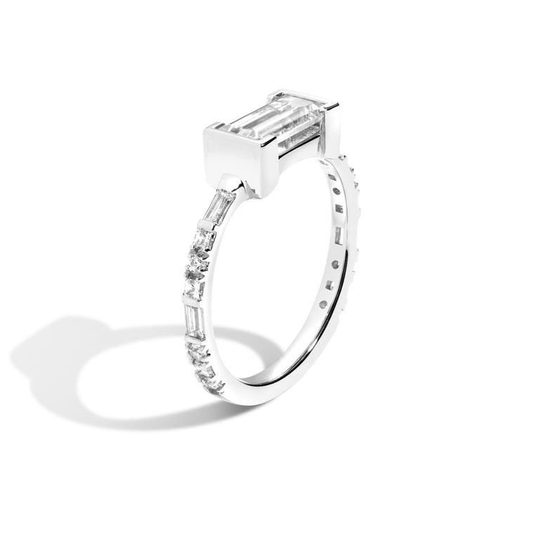 Shahla Karimi Jewelry East-West Baguette Ring in 14K White Gold or Platinum