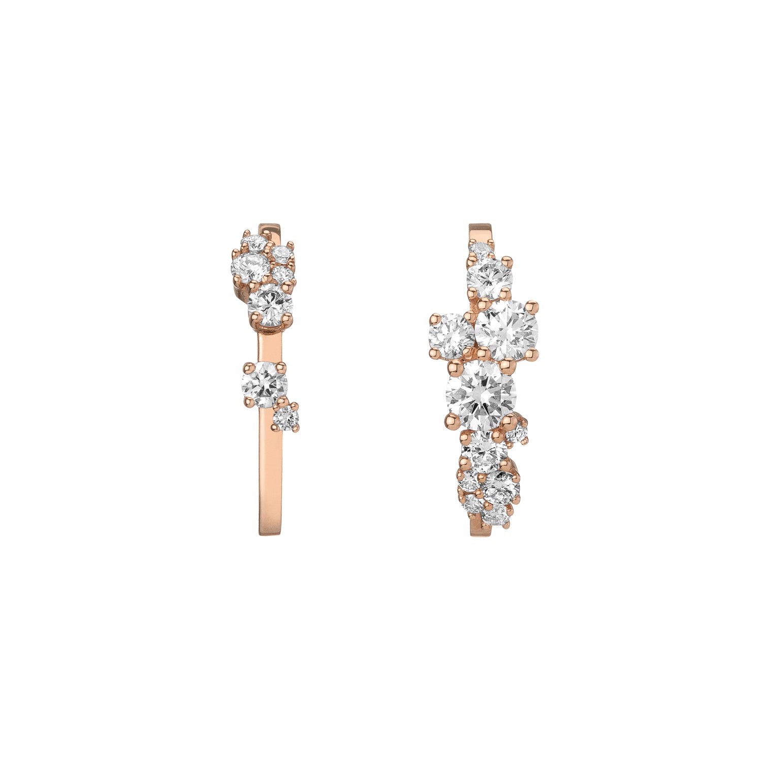 Shahla Karimi Jewelry Asymmetrical Zaha Cluster Ear Arcs 14K Rose Gold w/ White Diamonds 