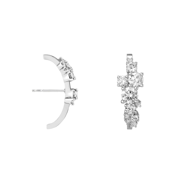 Shahla Karimi Jewelry Asymmetrical Zaha Cluster Ear Arcs 14K White Gold w/ White Diamonds Side