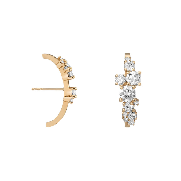 Shahla Karimi Jewelry Asymmetrical Zaha Cluster Ear Arcs 14K Yellow Gold w/ White Diamonds Side 