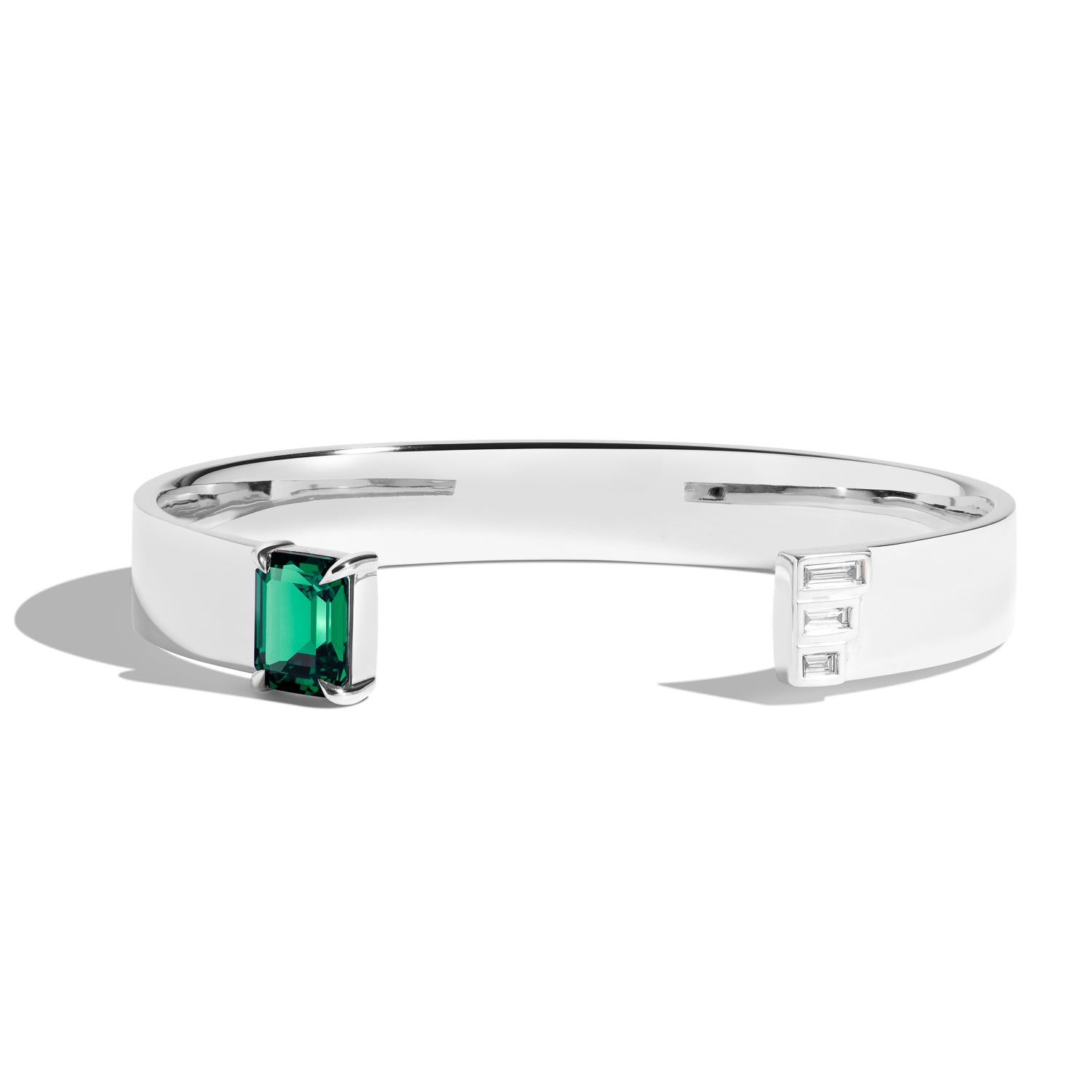 Shahla Karimi Emerald Emerald-Cut Cuff w/ Baguettes 14K White Gold or Platinum