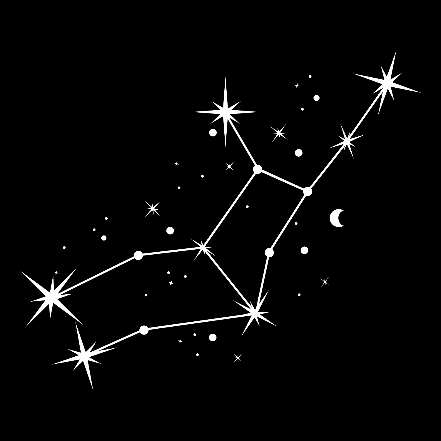 white constellation on black background