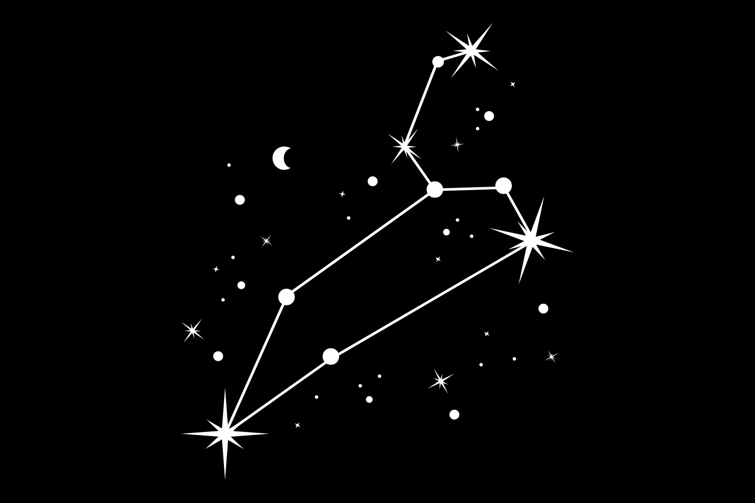 white constellation on black background