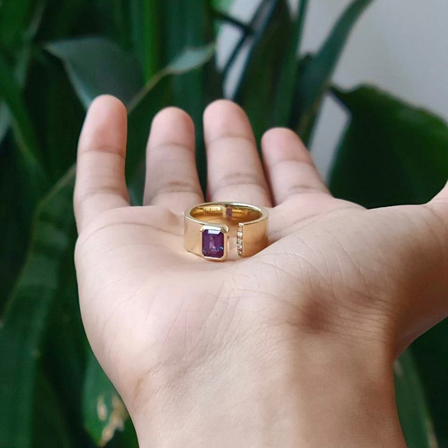 gold gap band on palm of hand