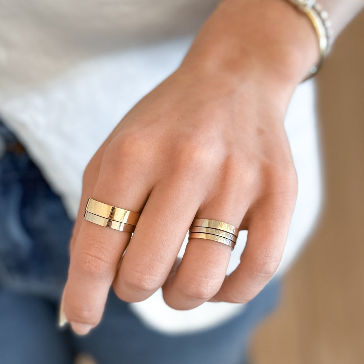 mixed metal wedding bands on hand