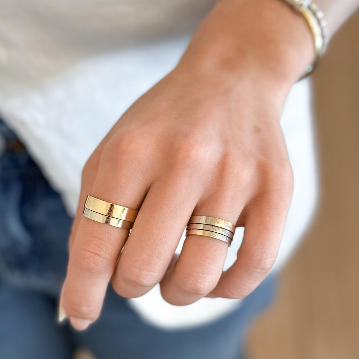 mixed metal wedding bands on hand