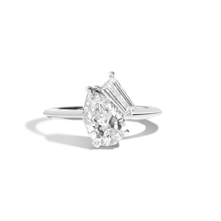 Shahla Karimi 2-Stone Pear Ring With Tapered Baguette 14K White Gold