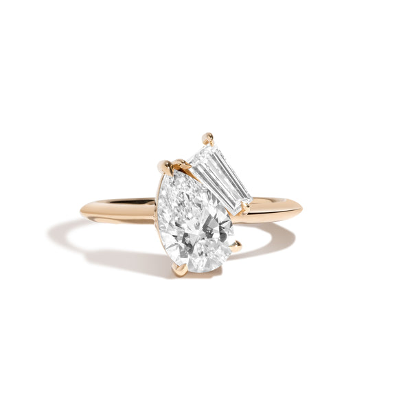 2-Stone Pear Ring With Tapered Baguette