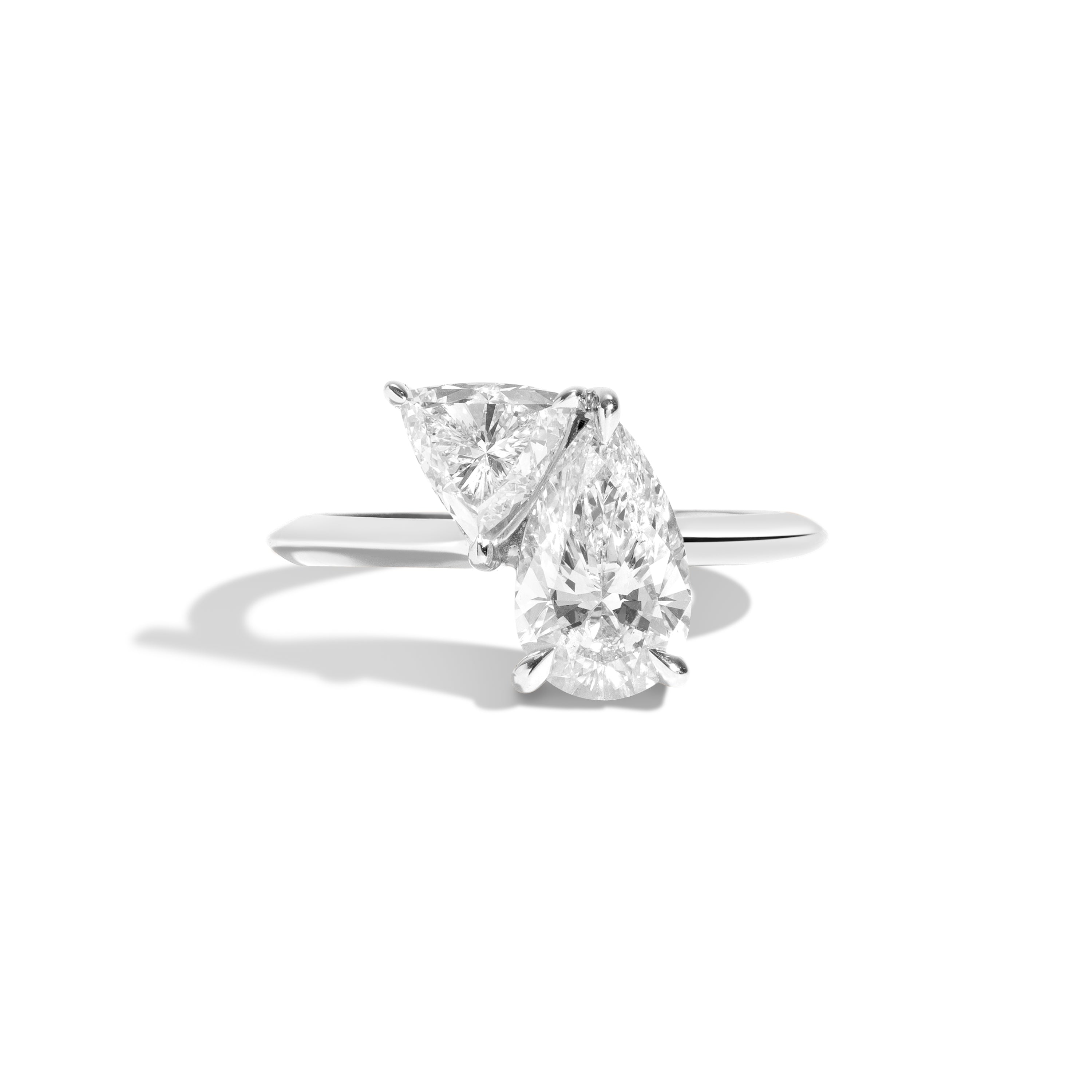 Shahla Karimi 2-Stone Pear Ring With Triangle 14K White Gold