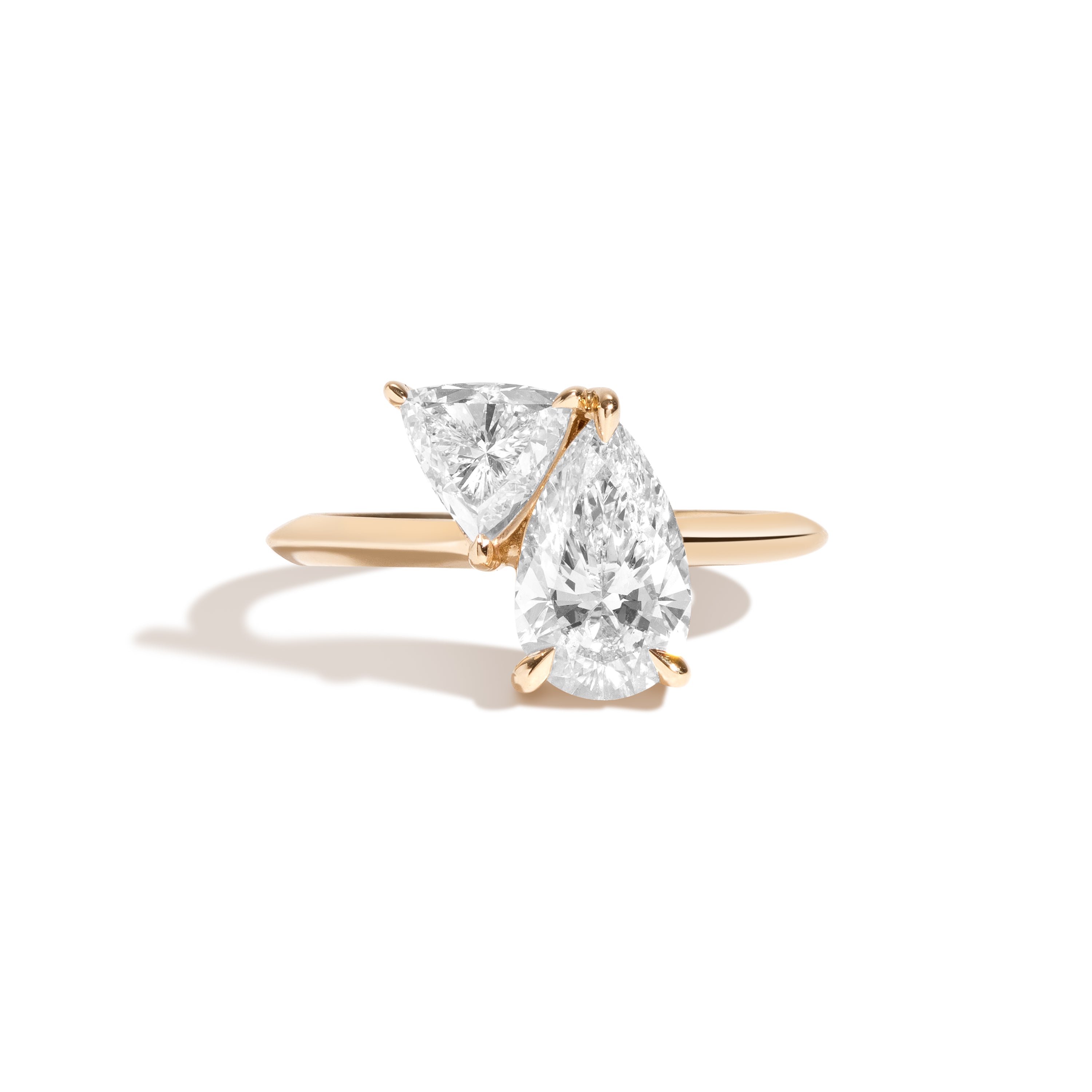 Shahla Karimi 2-Stone Pear Ring With Triangle 14K Yellow Gold