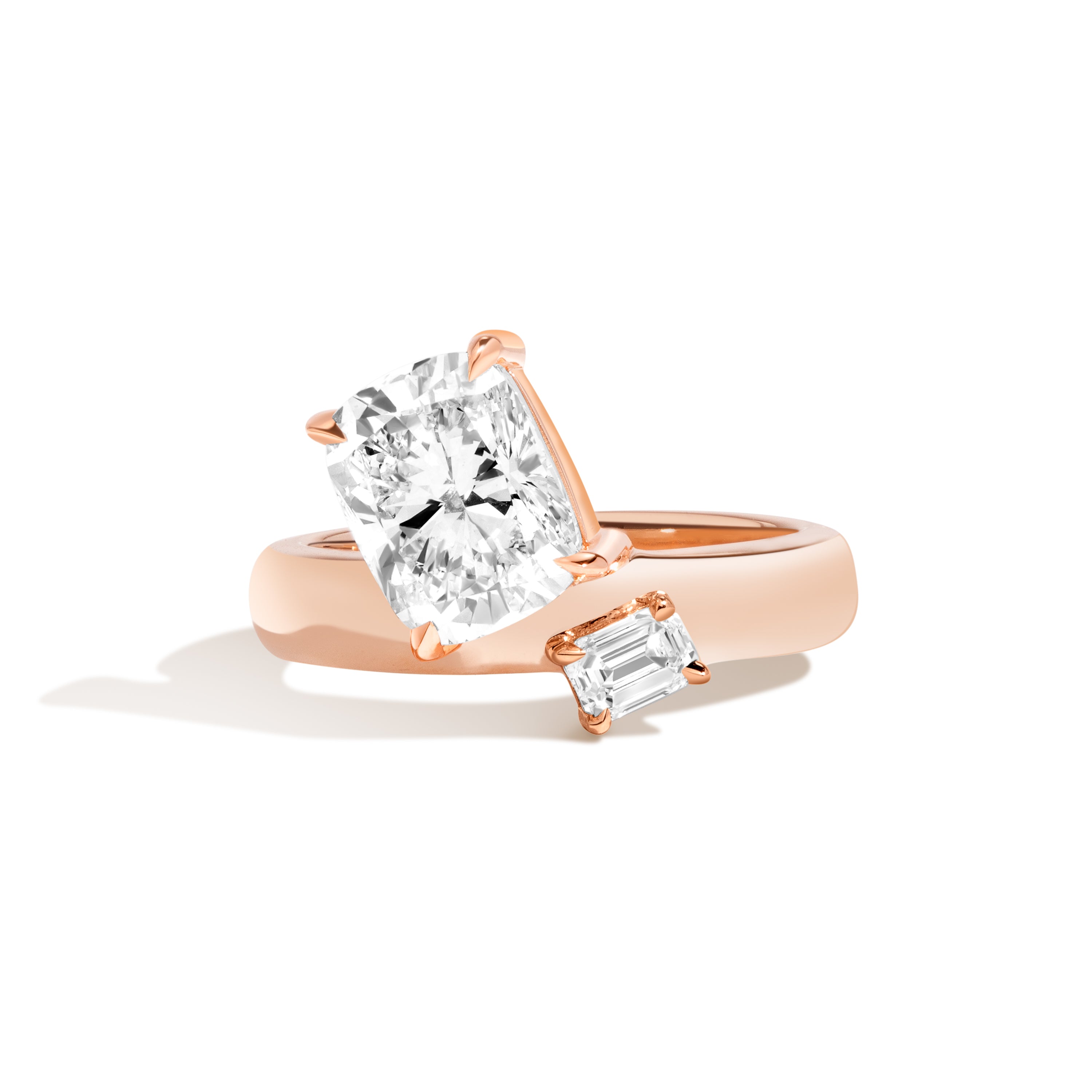 Shahla Karimi 2-Stone Tilted Cushion-Cut OffSet Ring (with Emerald) 14K Rose Gold