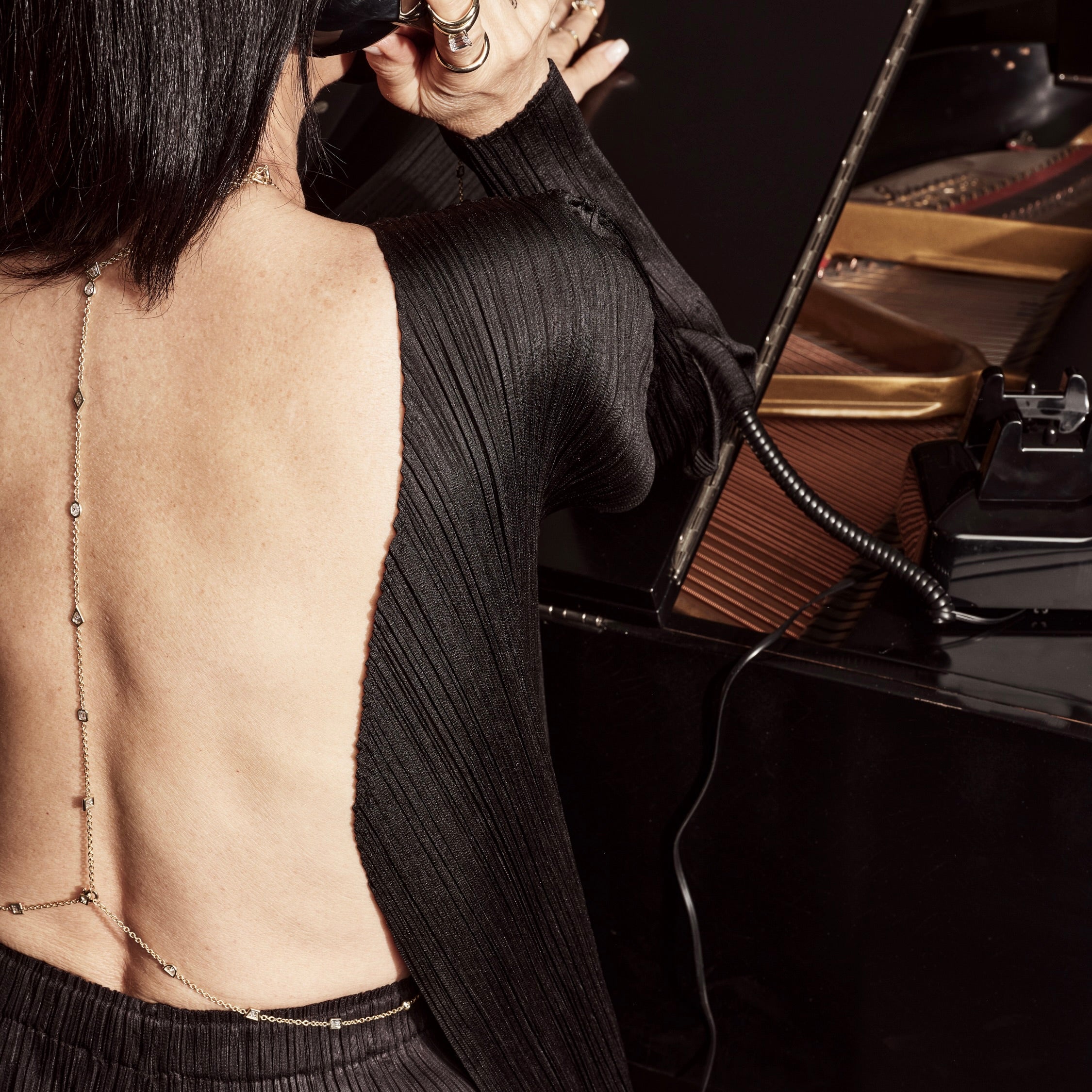 Azadi Puff-Set Convertible Body Chain by Shahla Karimi on person