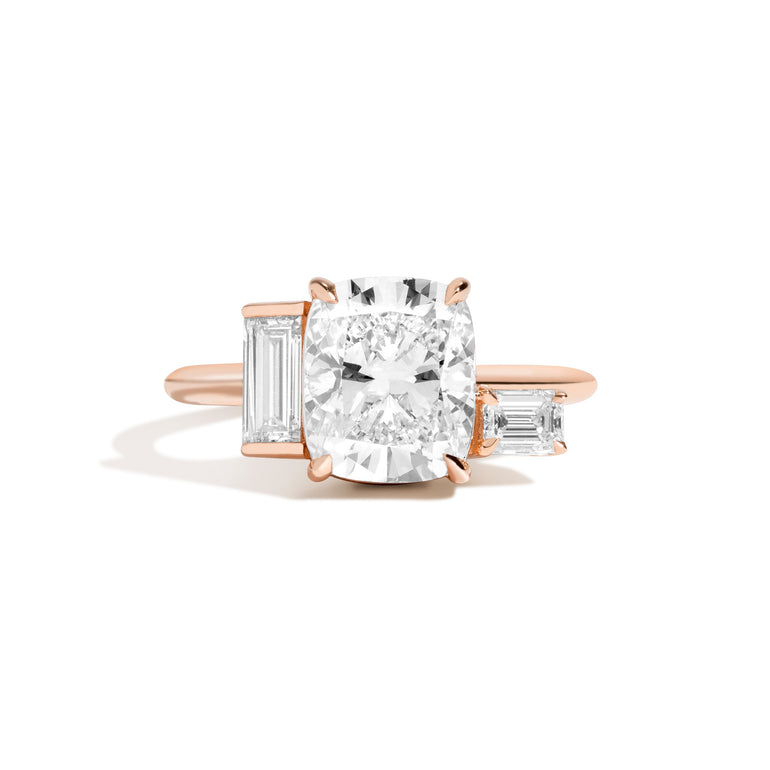 Shahla Karimi 3-Stone Cushion-Cut Ring (with Emerald + Baguette) 14K Rose Gold