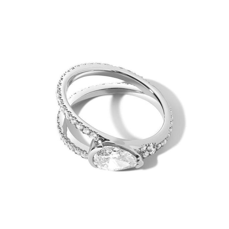 Shahla Karimi Jewelry Diamond Foundry Deco Pear Pave V Ring 14K White Gold Platinum
