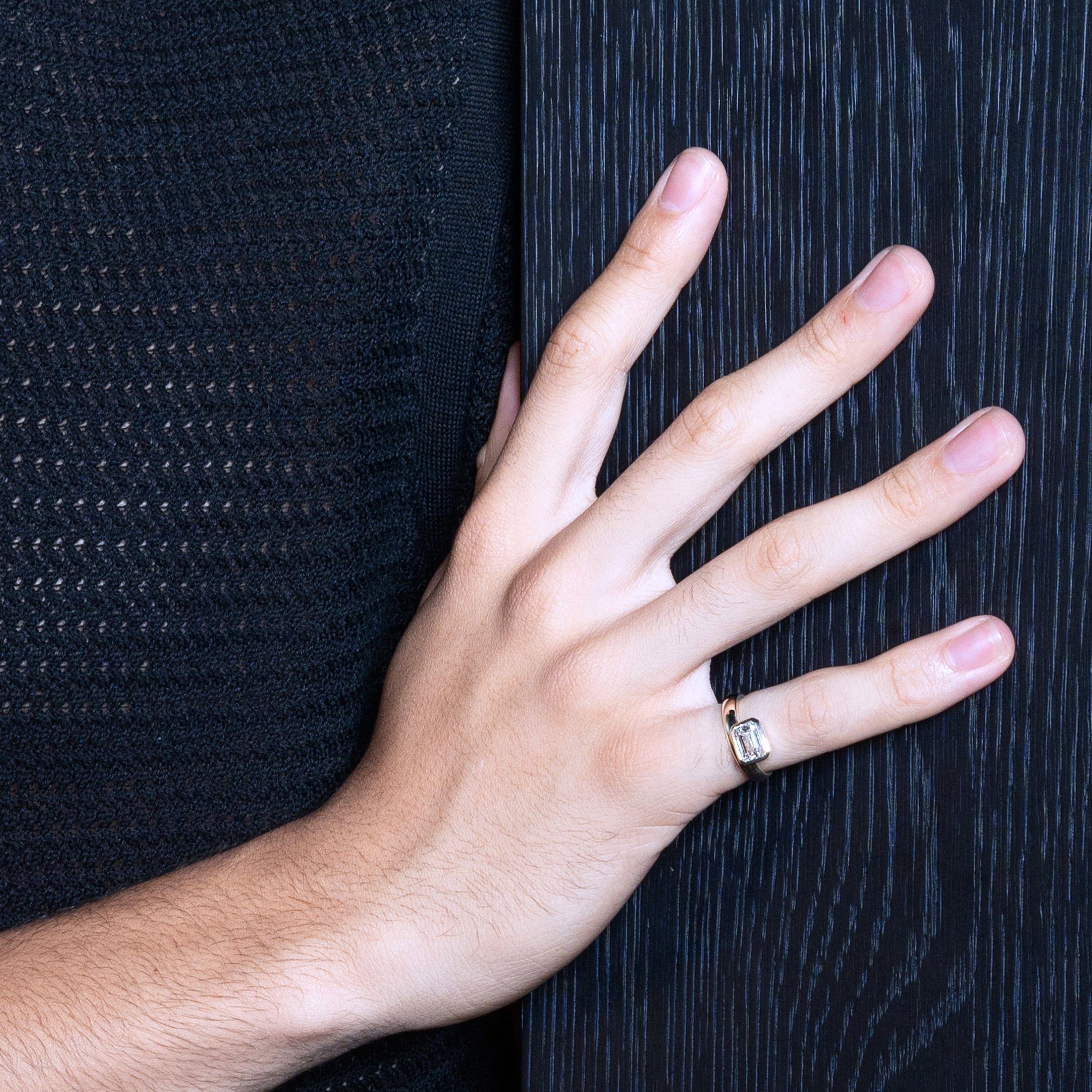 Shahla Karimi Aether X Shahla Emerald Wide Side Set Rivet Engagement Ring 14K Yellow Gold