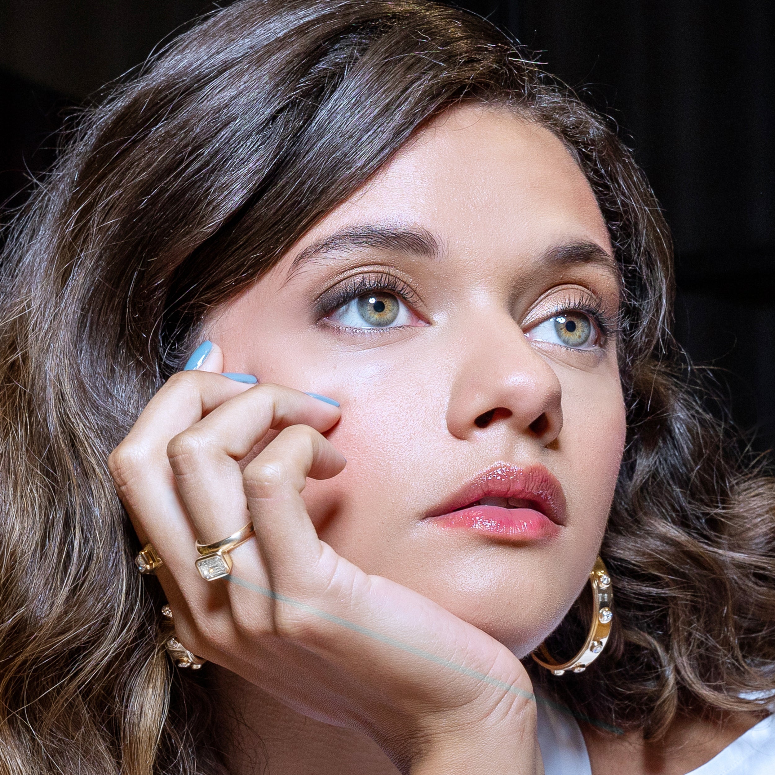 Shahla Karimi Aether X Shahla Emerald Wide Side Set Rivet Engagement Ring 14K Yellow Gold