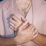 Shahla Karimi Aether X Shahla Emerald Wide Side Set Rivet Engagement Ring 14K Yellow Gold