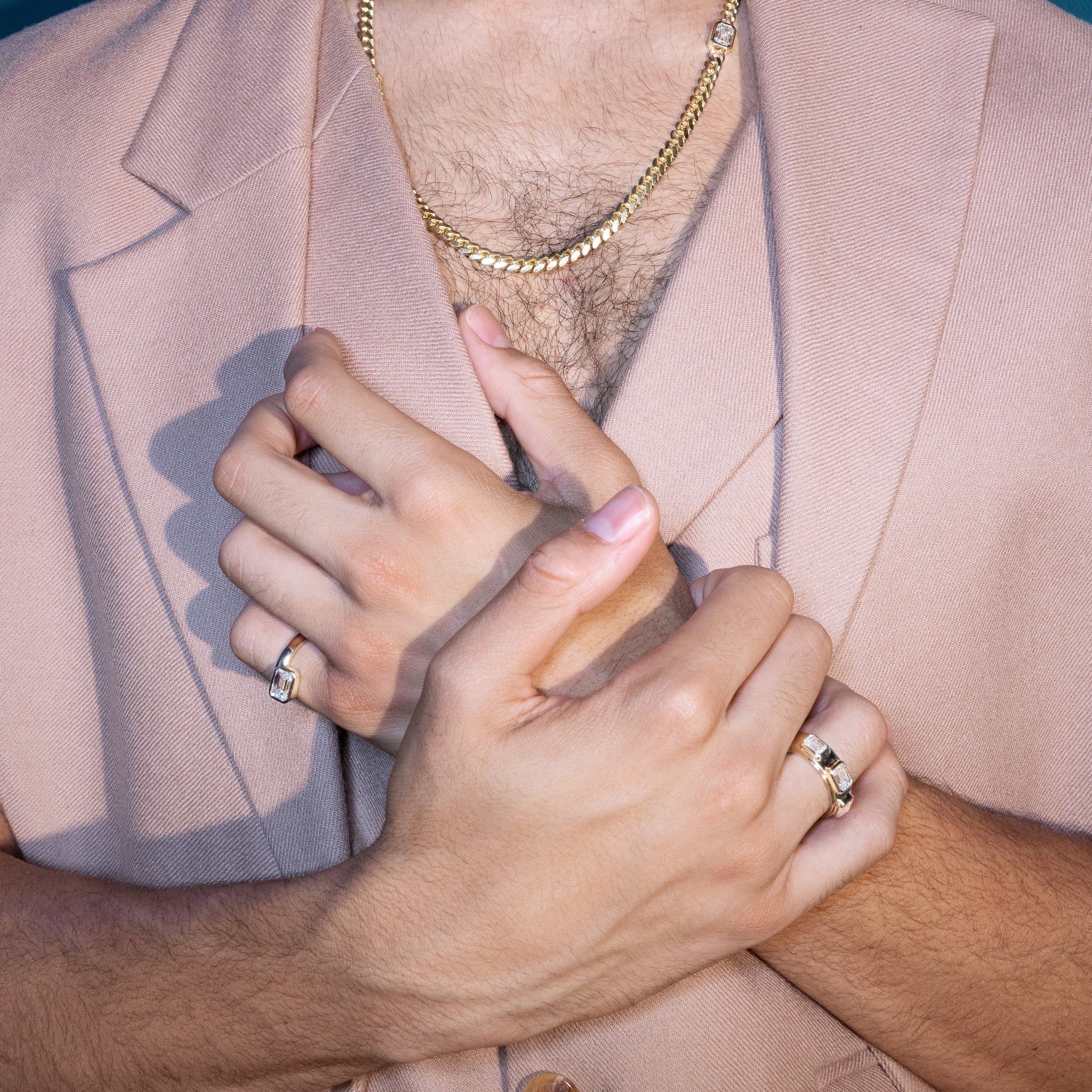 Shahla Karimi Aether X Shahla Emerald Wide Side Set Rivet Engagement Ring 14K Yellow Gold