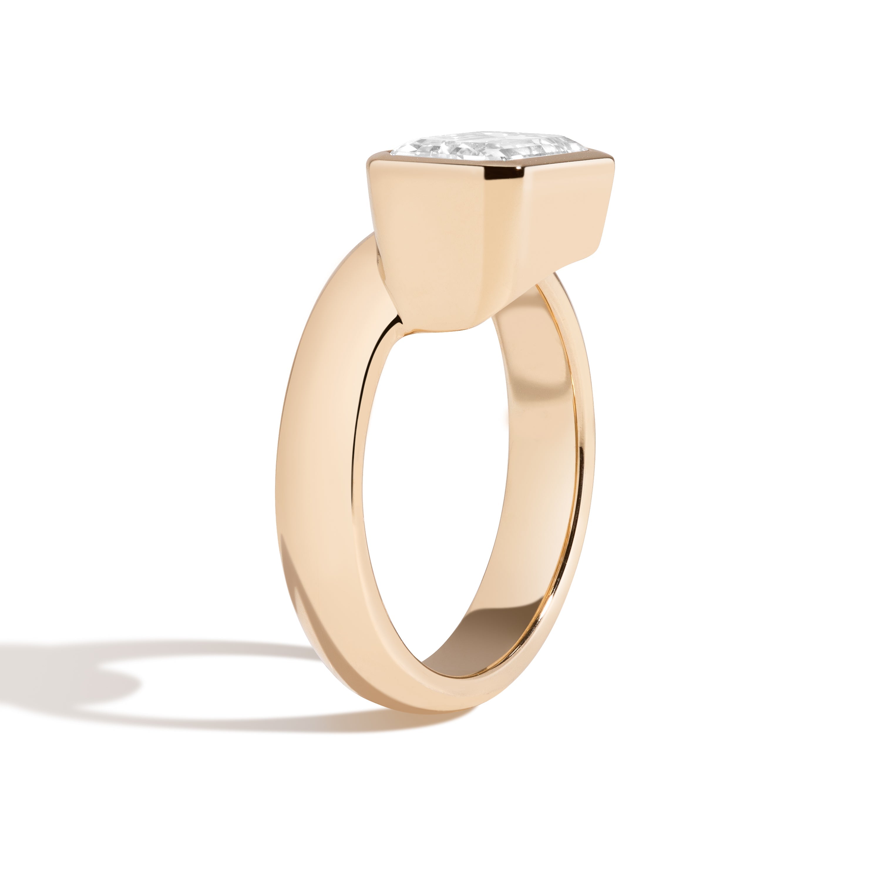 Shahla Karimi Aether X Shahla Emerald Wide Side Set Rivet Engagement Ring 14K Yellow Gold