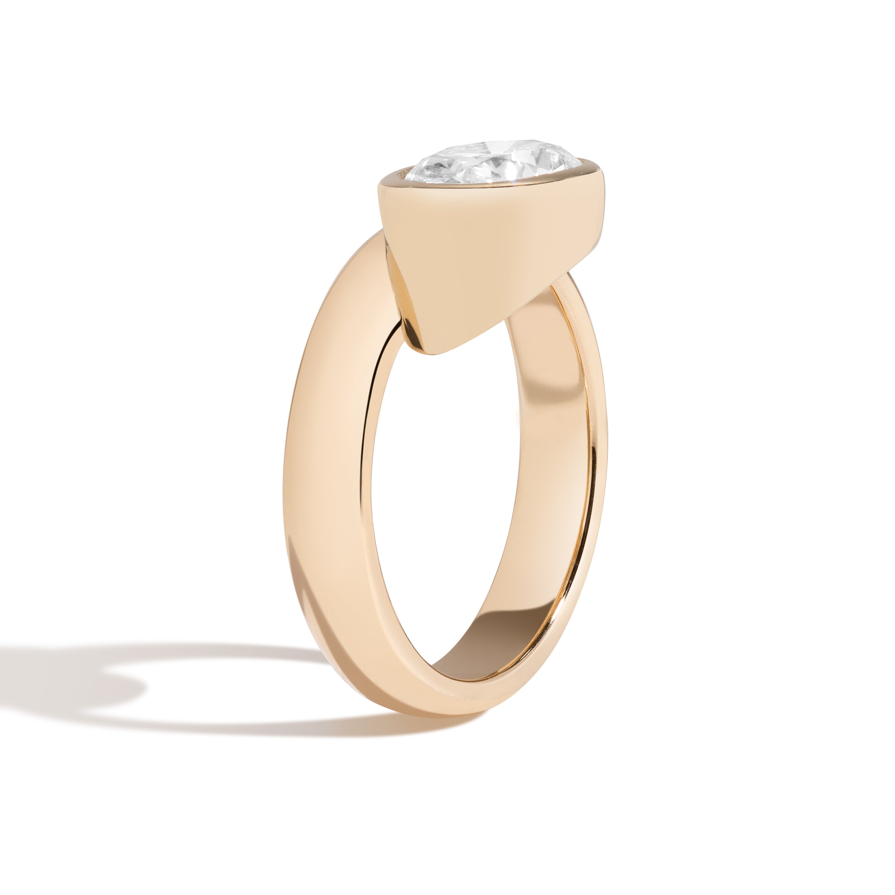 Oval Wide Side Set Rivet Engagement Ring by Shahla Karimi on white background