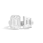 Shahla Karimi Bezel Set Emerald + Trapezoid Gap Ring 14K White Gold