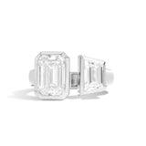 Shahla Karimi Bezel Set Emerald + Trapezoid Gap Ring 14K White Gold