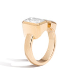Shahla Karimi Bezel Set Emerald + Trapezoid Gap Ring 14K Yellow Gold