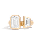 Shahla Karimi Bezel Set Emerald + Trapezoid Gap Ring 14K Yellow Gold