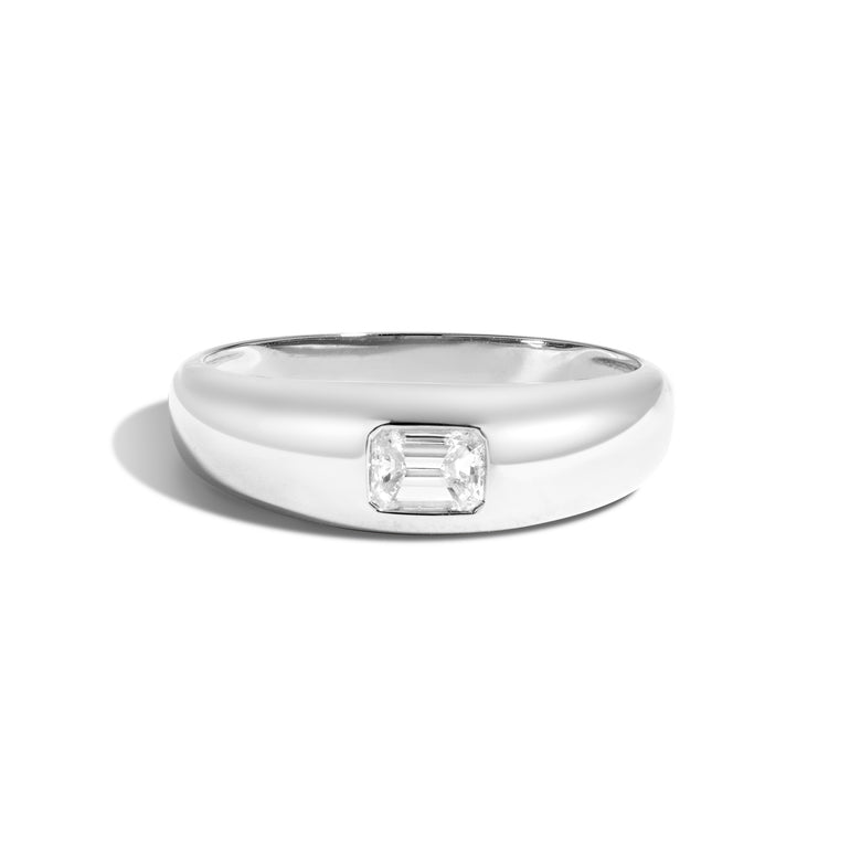 Shahla Karimi Bombe Ring with Emerald Cut 14K White Gold