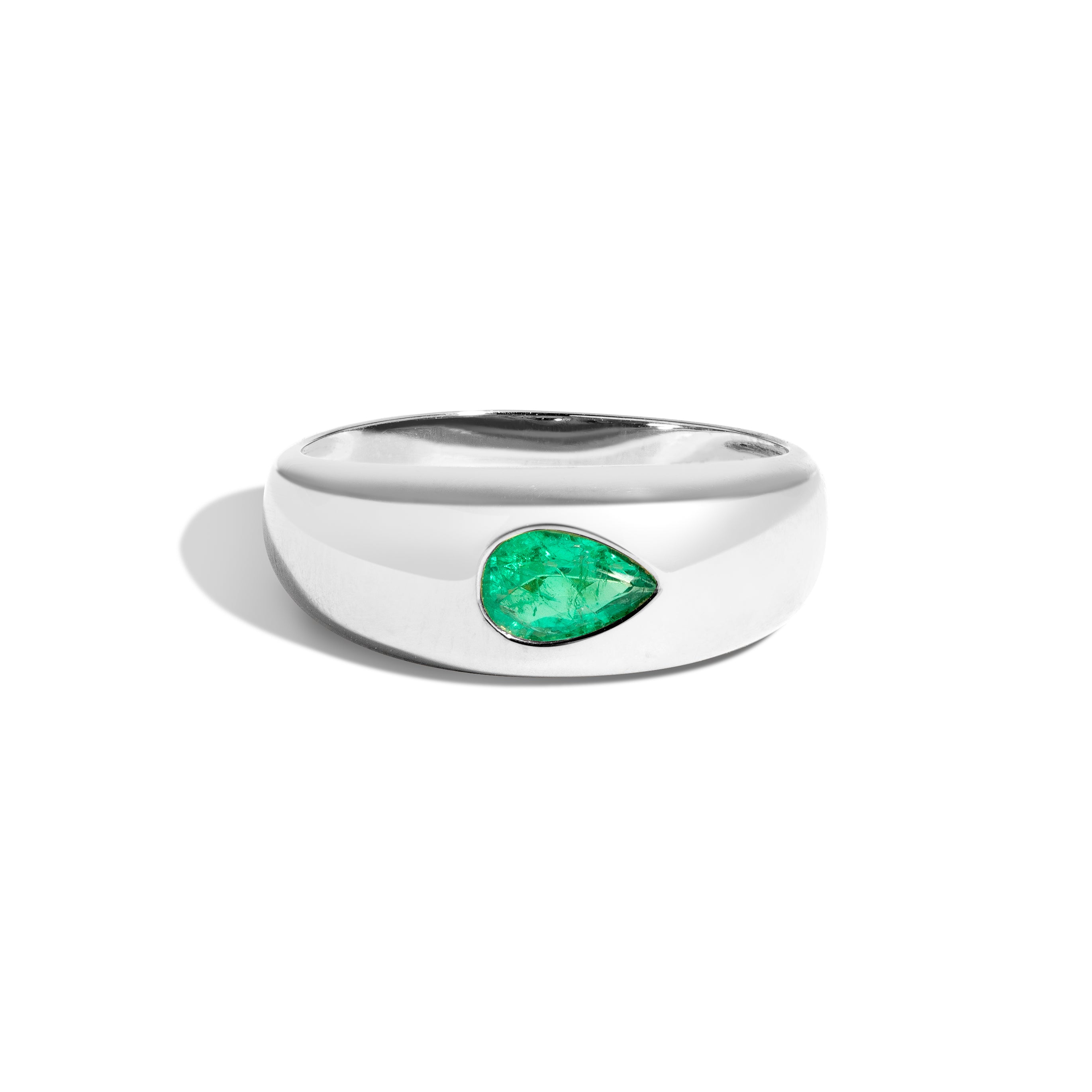 Shahla Karimi Bombe Ring With Pear Emerald 14K White Gold