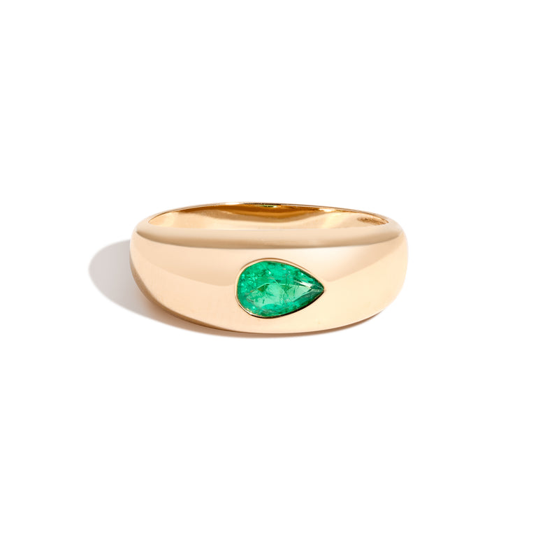 Shahla Karimi Bombe Ring With Pear Emerald 14K Yellow Gold
