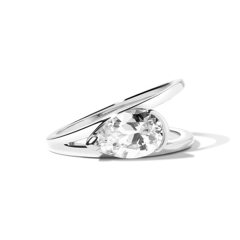 Shahla Karimi Jewelry Pear V Ring 14K White Gold or Platinum