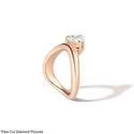 cloud offset pear ring rose gold side profile on white background