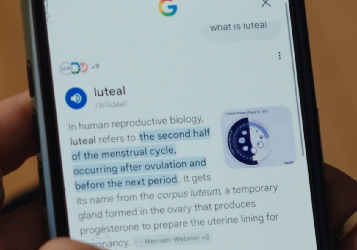 Screenshot with Luteal Definition