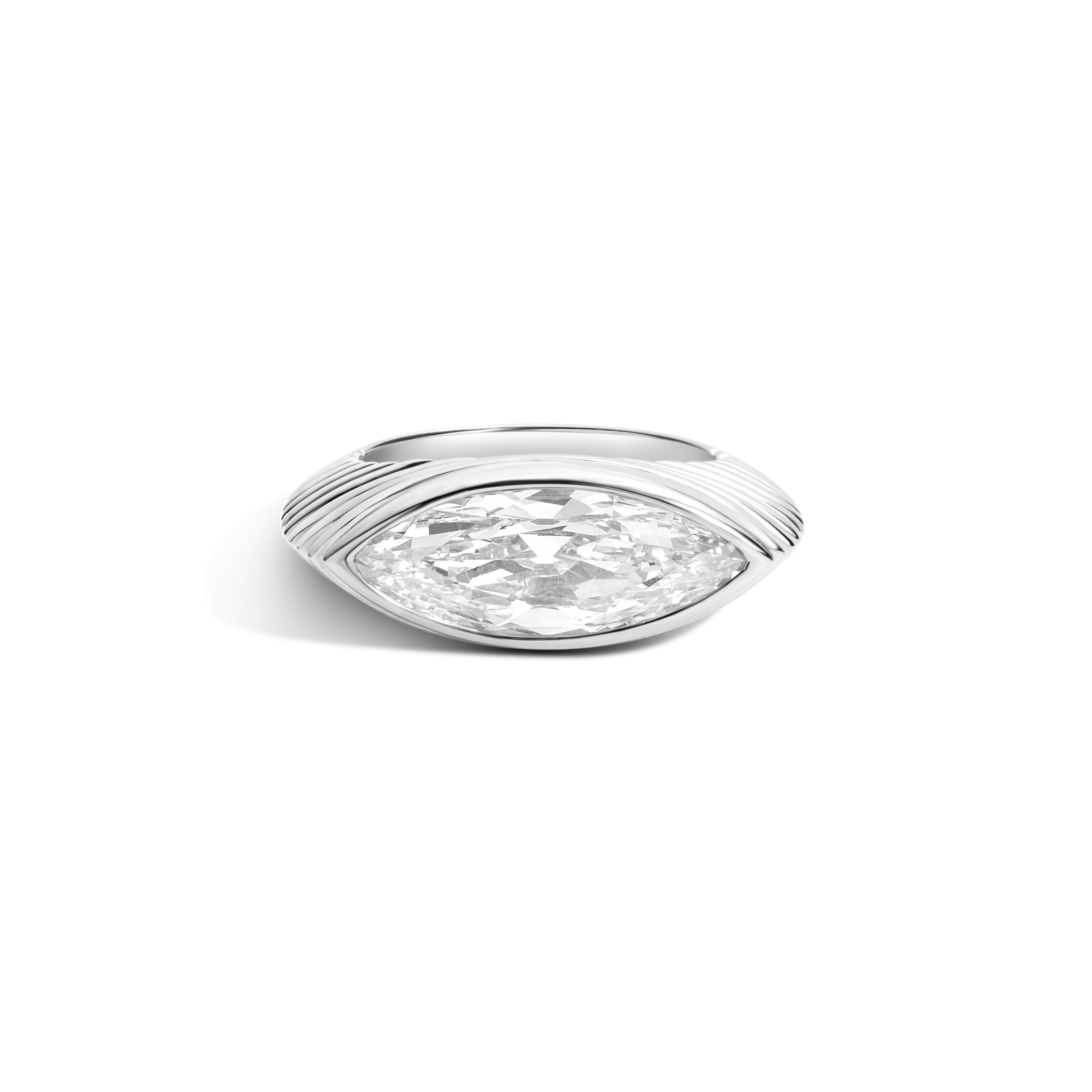 Shahla Karimi East-West Step Antique Cut Marquise Step Ring 14K White Gold
