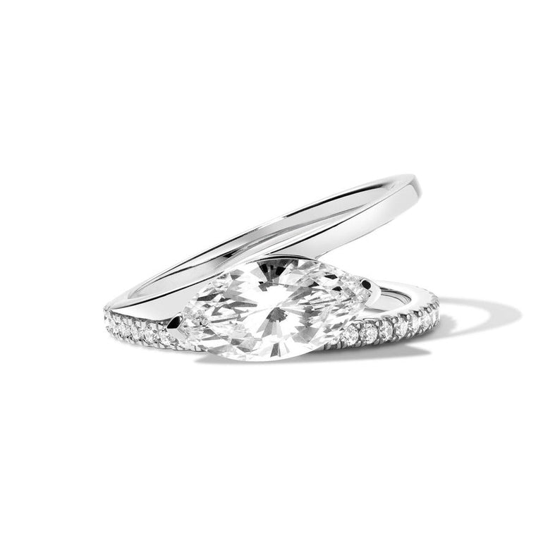 Shahla Karimi Jewelry Marquise V Ring w/ Pavé Bottom Band in 14K White Gold or Platinum