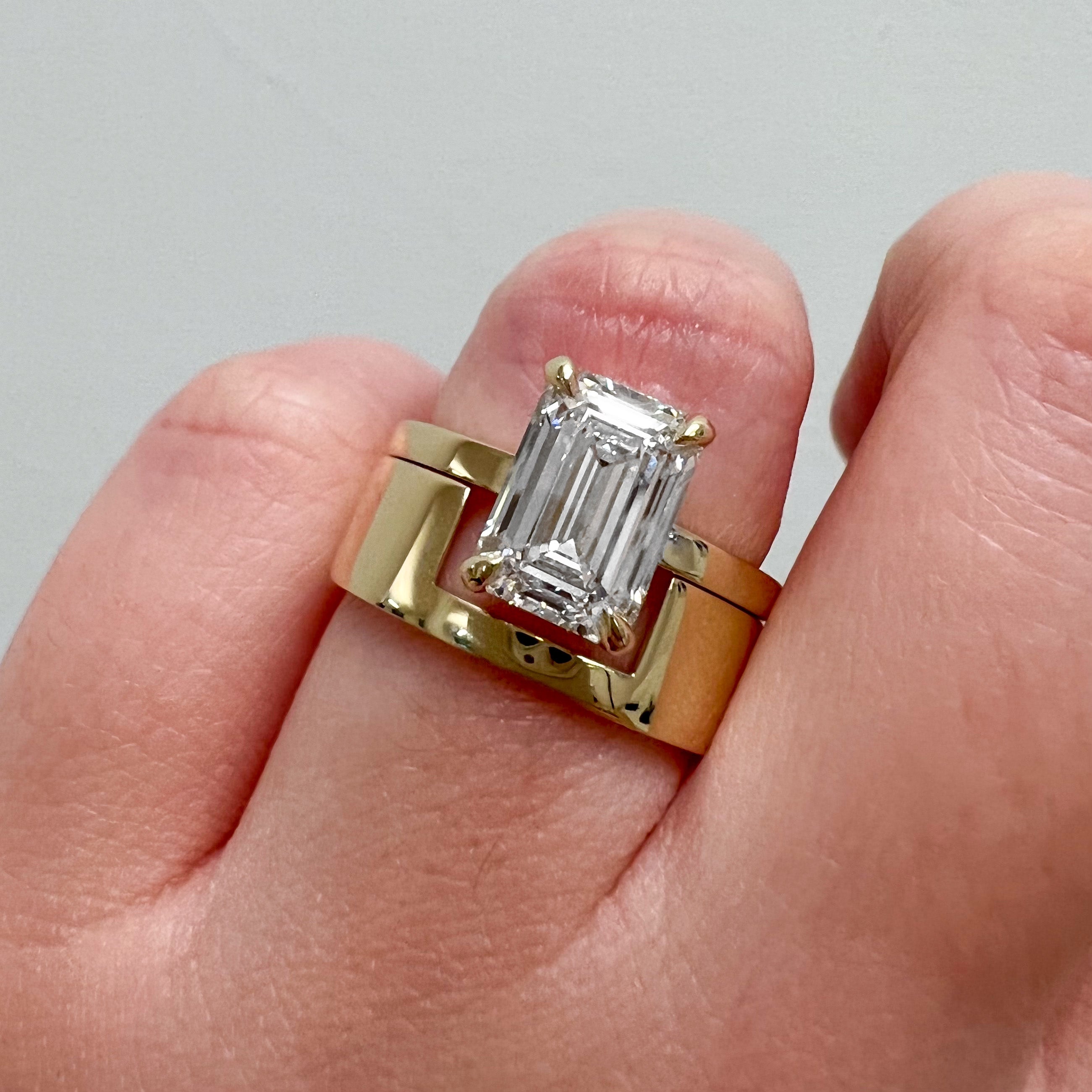 Mid-Century Kahn Emerald Ring with Cigar Band – Shahla Karimi Mid-Century Kahn Emerald Ring with Cigar Band – Shahla Karimi
