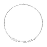 Metal necklace with a letter design on a white background