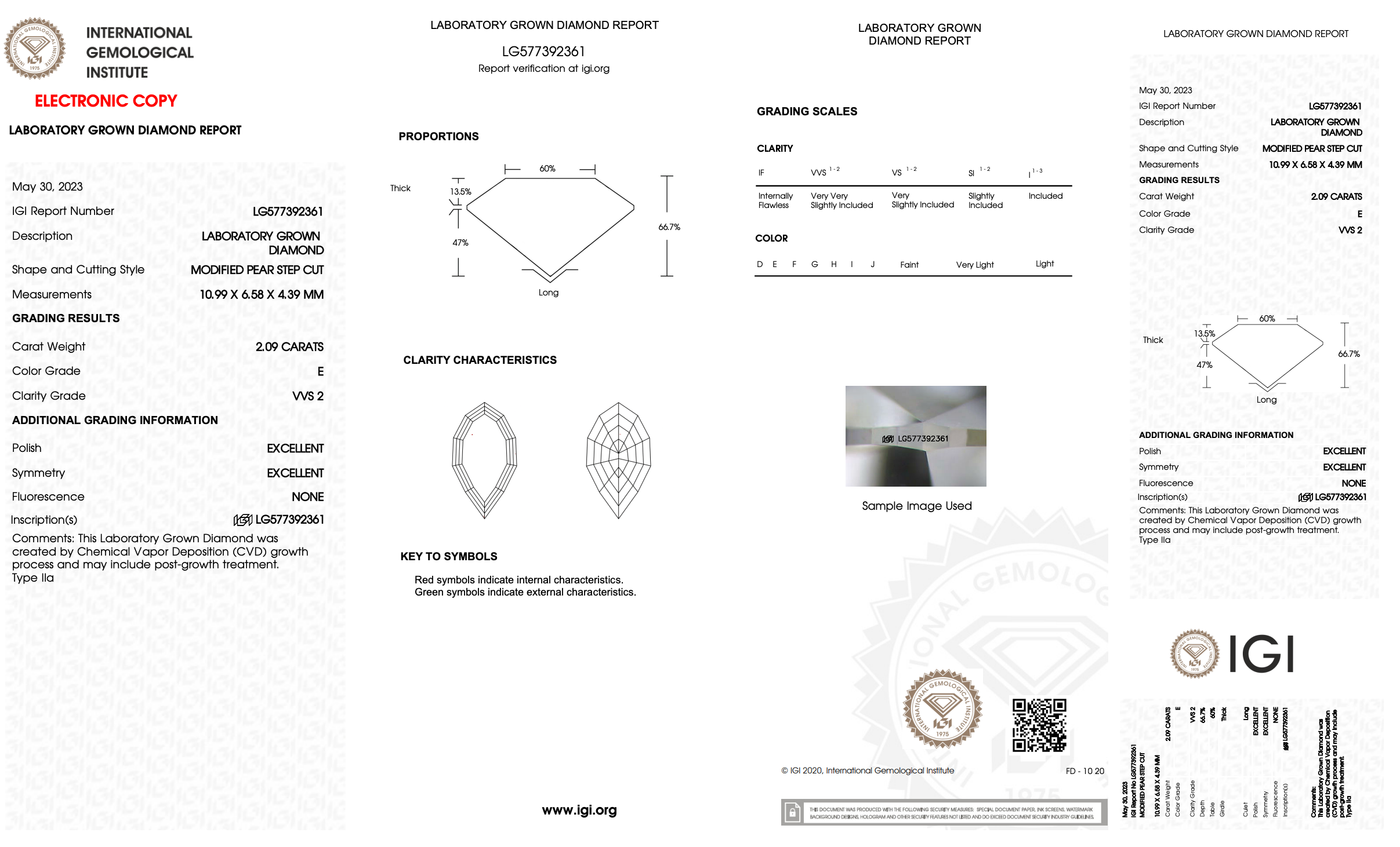 Diamond grading report with IGI logo on a white background