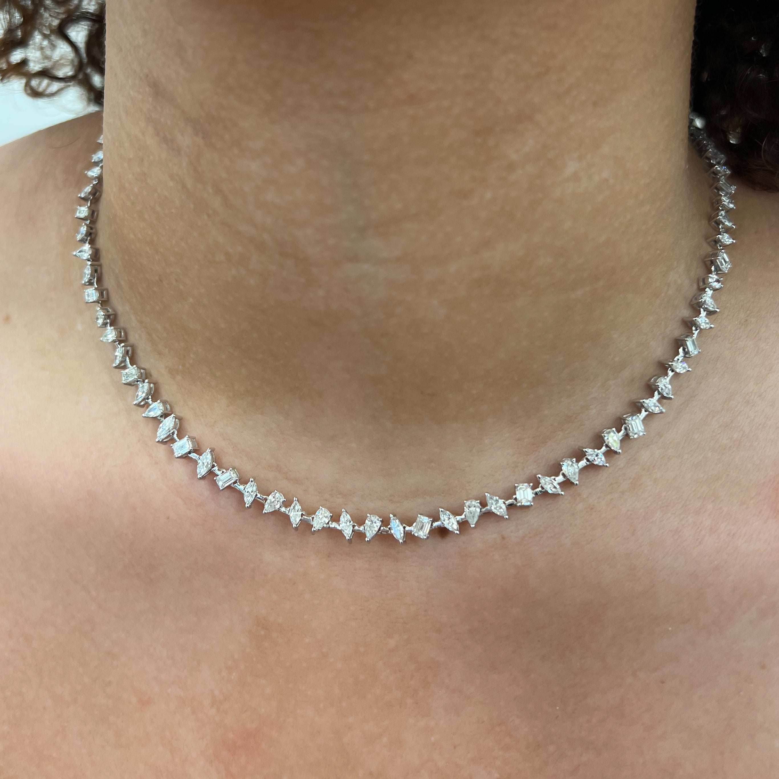 Diamond Tennis Necklace in Platinum 34.13ctw V Shaped Estate - Once Upon A  Diamond