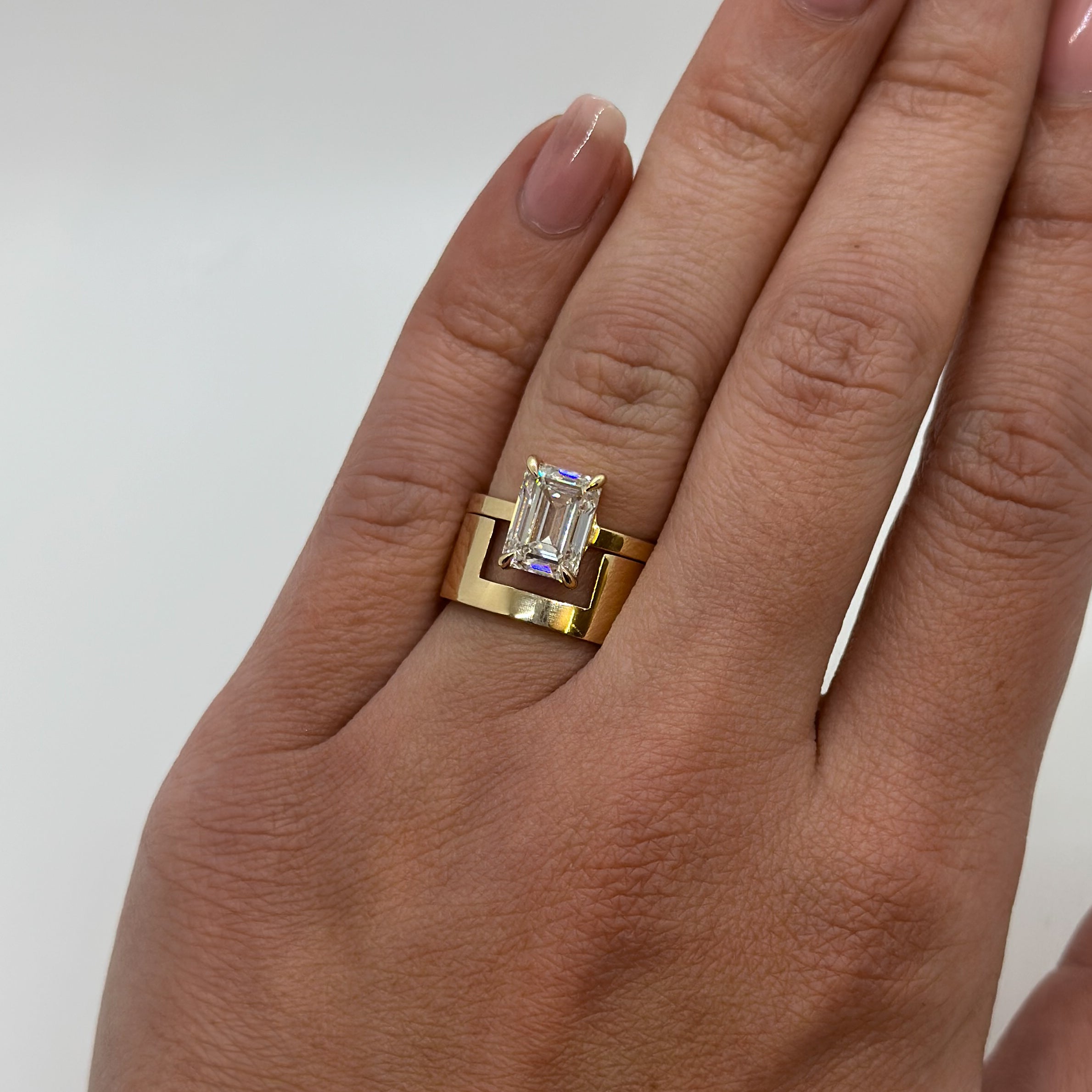 IN STOCK Mid-Century Kahn Emerald Ring with Cigar Band in High Polish - Size 6.5 (3.01 CT)