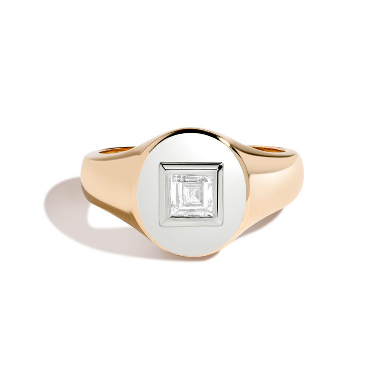 Shahla Karimi Joon Carre Cut Signet Ring in 14K Yellow Gold and Platinum