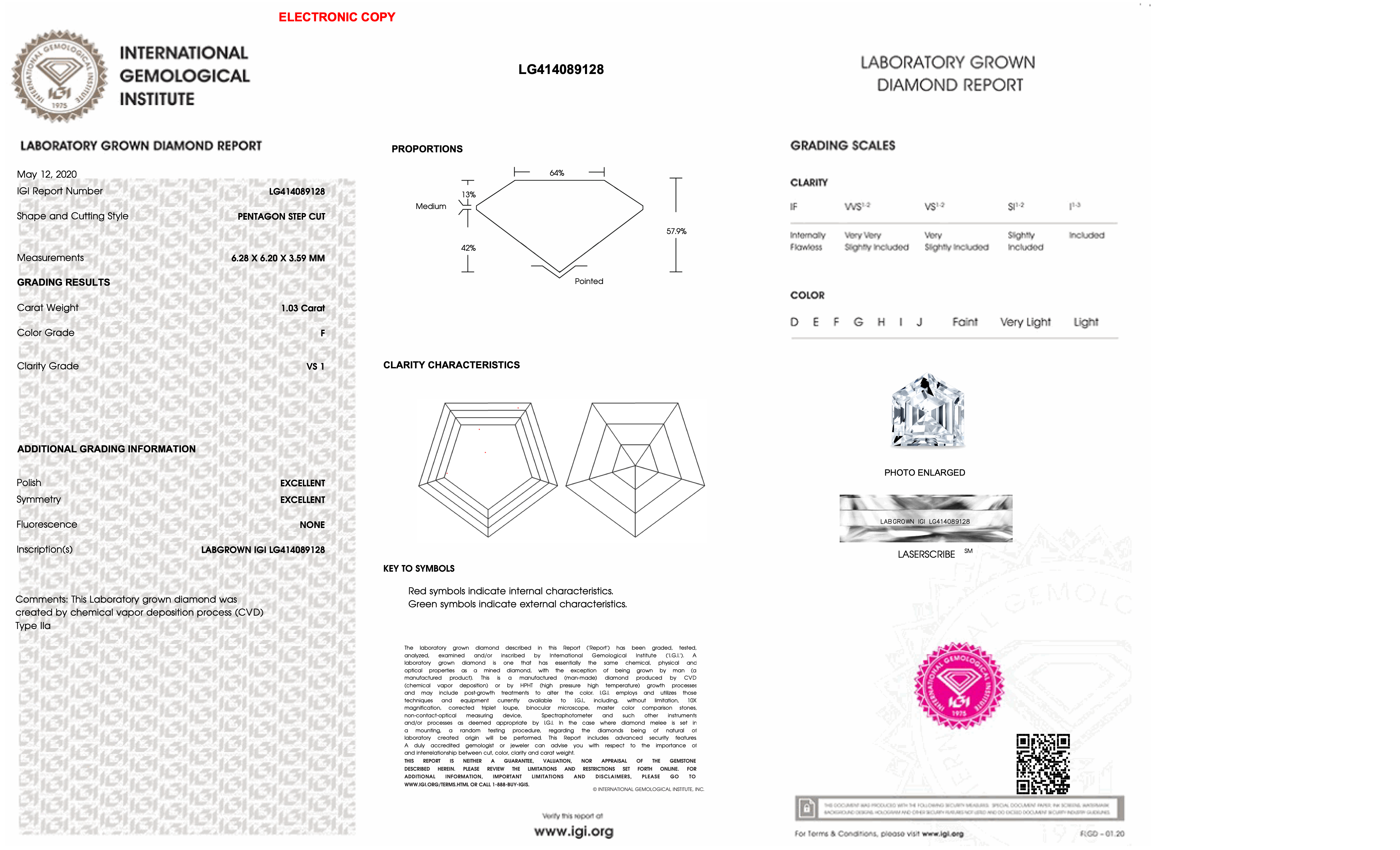 Diamond certification with IGI logo on white background