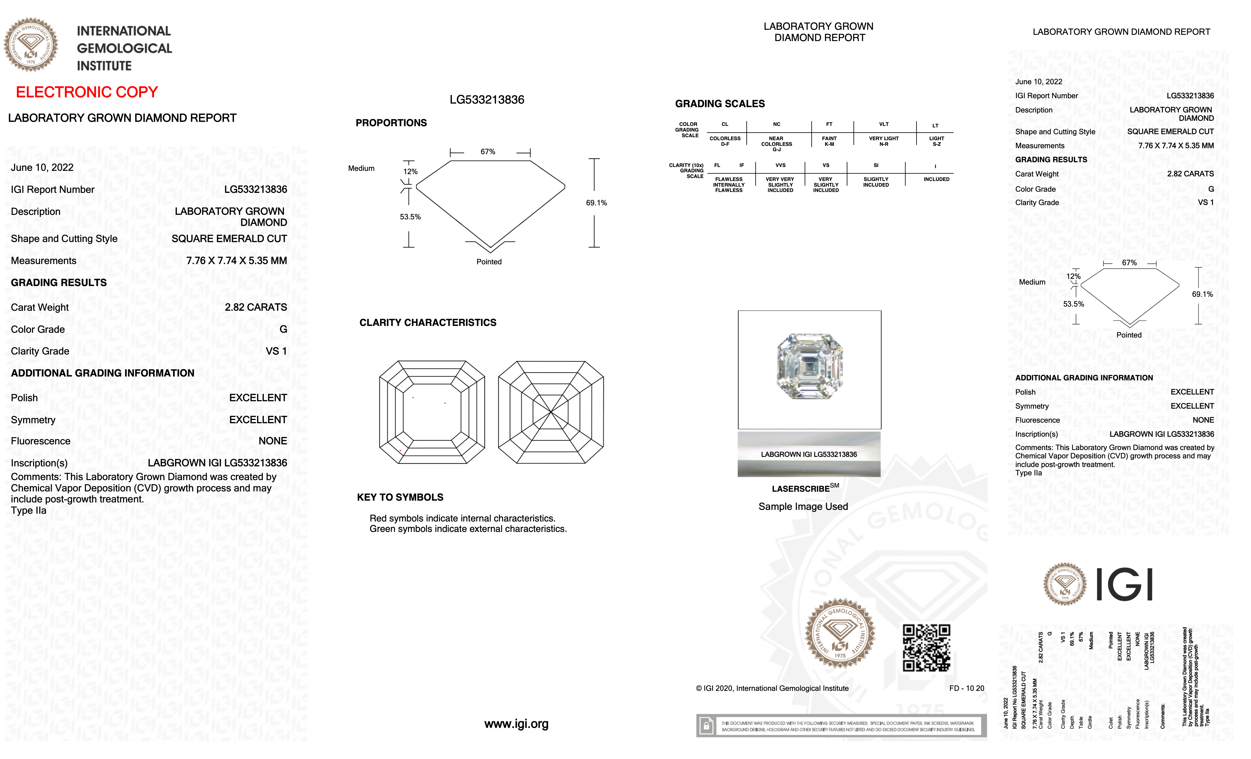 Diamond certification with IGI logo on white background